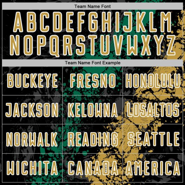 Custom Black Old Gold White-Kelly Green Dripping Splatter Cracked Texture Sublimation Soccer Uniform Jersey