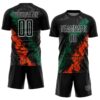 Custom Black White Kelly Green-Orange Dripping Splatter Cracked Texture Sublimation Soccer Uniform Jersey