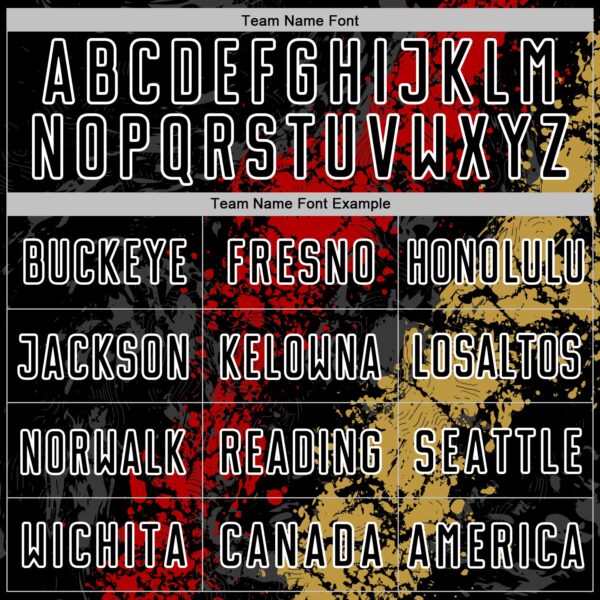 Custom Black White Red-Old Gold Dripping Splatter Cracked Texture Sublimation Soccer Uniform Jersey