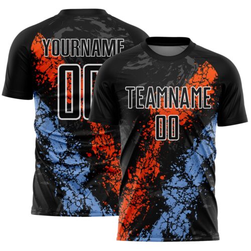 Soccer6634 Custom Black White Orange-Powder Blue Dripping Splatter Cracked Texture Sublimation Soccer Uniform Jersey