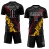 Custom Black White Crimson-Gold Dripping Splatter Cracked Texture Sublimation Soccer Uniform Jersey
