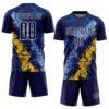 Custom Navy White Light Blue-Yellow Dripping Splatter Cracked Texture Sublimation Soccer Uniform Jersey