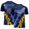 Custom Navy White Light Blue-Yellow Dripping Splatter Cracked Texture Sublimation Soccer Uniform Jersey
