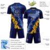 Custom Navy White Light Blue-Yellow Dripping Splatter Cracked Texture Sublimation Soccer Uniform Jersey