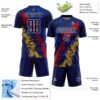 Custom Navy White Red-Old Gold Dripping Splatter Cracked Texture Sublimation Soccer Uniform Jersey