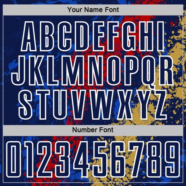 Custom Navy White Red-Old Gold Dripping Splatter Cracked Texture Sublimation Soccer Uniform Jersey