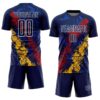 Custom Navy White Red-Gold Dripping Splatter Cracked Texture Sublimation Soccer Uniform Jersey