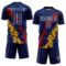 Custom Navy White Red-Gold Dripping Splatter Cracked Texture Sublimation Soccer Uniform Jersey
