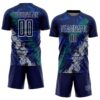 Custom Navy White Teal-Gray Dripping Splatter Cracked Texture Sublimation Soccer Uniform Jersey