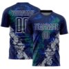 Custom Navy White Teal-Gray Dripping Splatter Cracked Texture Sublimation Soccer Uniform Jersey