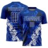 Custom Royal White-Black Dripping Splatter Cracked Texture Sublimation Soccer Uniform Jersey