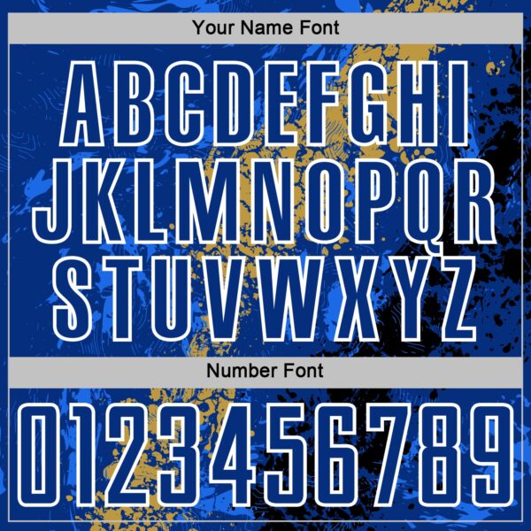 Custom Royal White Old Gold-Black Dripping Splatter Cracked Texture Sublimation Soccer Uniform Jersey