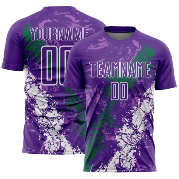 Custom Purple White-Kelly Green Dripping Splatter Cracked Texture Sublimation Soccer Uniform Jersey