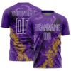 Custom Purple White Old Gold-Black Dripping Splatter Cracked Texture Sublimation Soccer Uniform Jersey