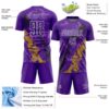 Custom Purple White Old Gold-Black Dripping Splatter Cracked Texture Sublimation Soccer Uniform Jersey