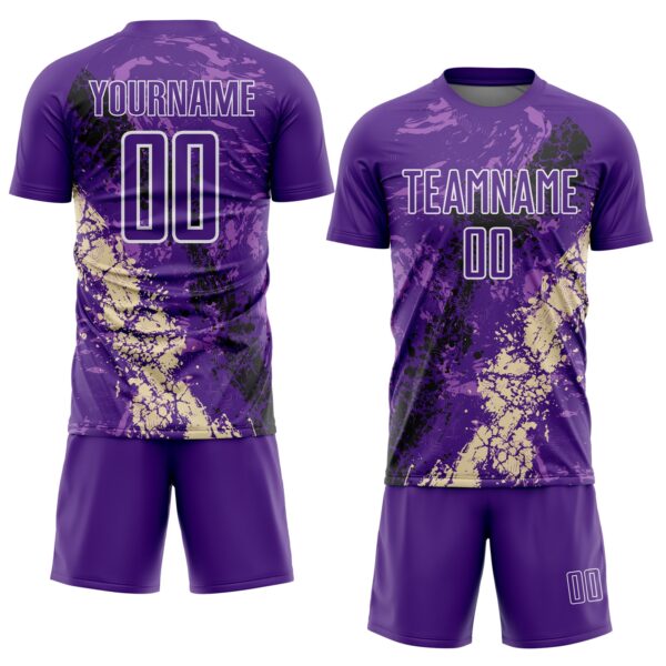 Custom Purple White Black-Cream Dripping Splatter Cracked Texture Sublimation Soccer Uniform Jersey