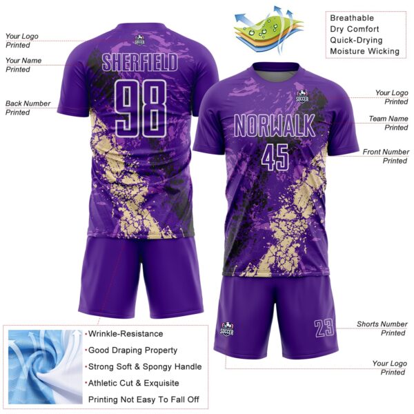 Custom Purple White Black-Cream Dripping Splatter Cracked Texture Sublimation Soccer Uniform Jersey