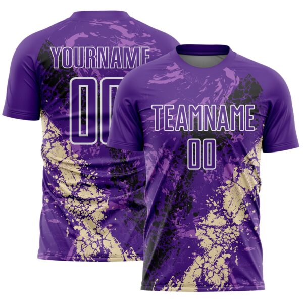 Custom Purple White Black-Cream Dripping Splatter Cracked Texture Sublimation Soccer Uniform Jersey