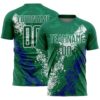 Custom Kelly Green White-Royal Dripping Splatter Cracked Texture Sublimation Soccer Uniform Jersey