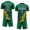 Custom Kelly Green White Purple-Gold Dripping Splatter Cracked Texture Sublimation Soccer Uniform Jersey