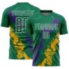 Soccer6649 Custom Kelly Green White Purple-Gold Dripping Splatter Cracked Texture Sublimation Soccer Uniform Jersey