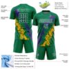 Custom Kelly Green White Purple-Gold Dripping Splatter Cracked Texture Sublimation Soccer Uniform Jersey