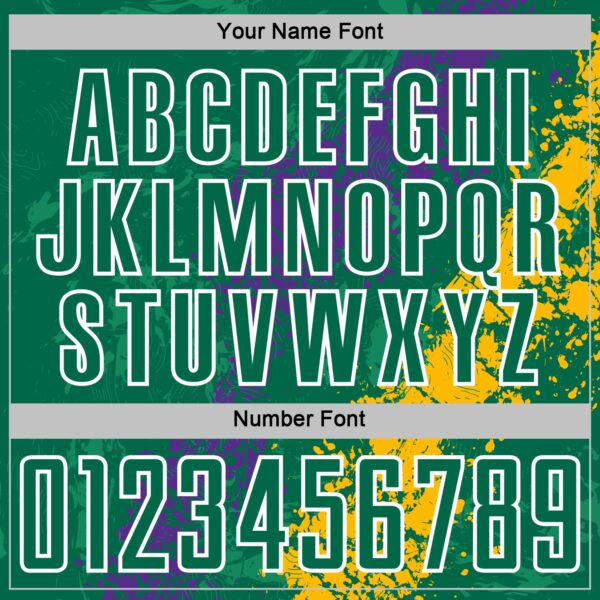 Custom Kelly Green White Purple-Gold Dripping Splatter Cracked Texture Sublimation Soccer Uniform Jersey