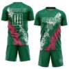 Custom Kelly Green White-Neon Pink Dripping Splatter Cracked Texture Sublimation Soccer Uniform Jersey