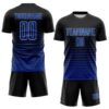 Custom Black Royal-Light Blue Gradient Pinstripe Sublimation Soccer Uniform Jersey