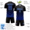 Custom Black Royal-Light Blue Gradient Pinstripe Sublimation Soccer Uniform Jersey