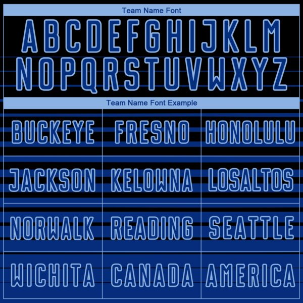 Custom Black Royal-Light Blue Gradient Pinstripe Sublimation Soccer Uniform Jersey