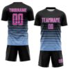 Custom Black Pink-Light Blue Gradient Pinstripe Sublimation Soccer Uniform Jersey