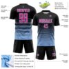 Custom Black Pink-Light Blue Gradient Pinstripe Sublimation Soccer Uniform Jersey