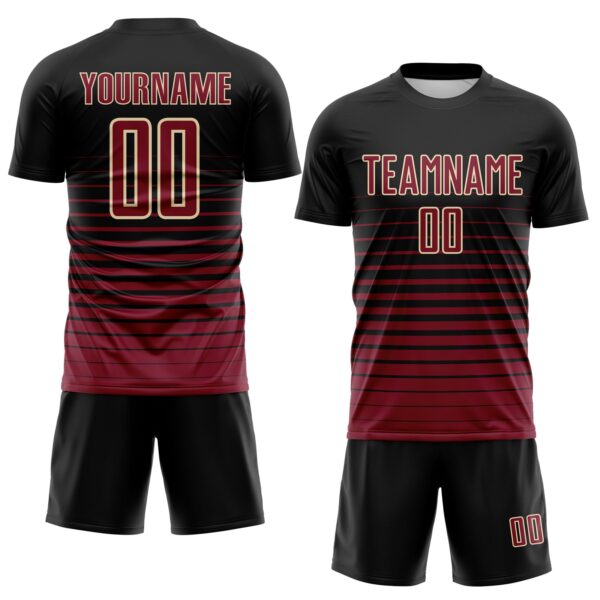 Custom Black Crimson-Cream Gradient Pinstripe Sublimation Soccer Uniform Jersey
