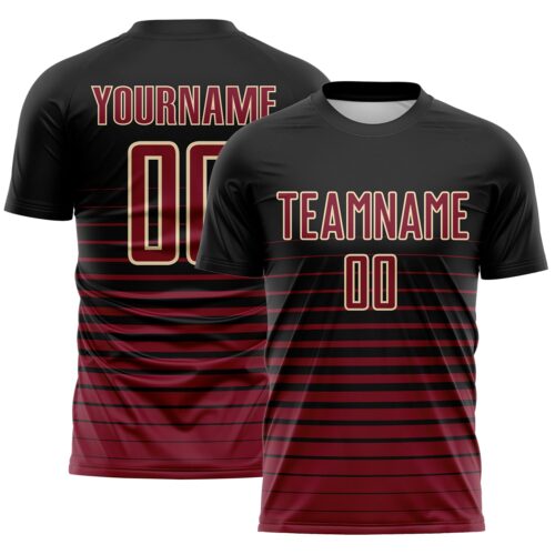 Custom Black Crimson-Cream Gradient Pinstripe Sublimation Soccer Uniform Jersey