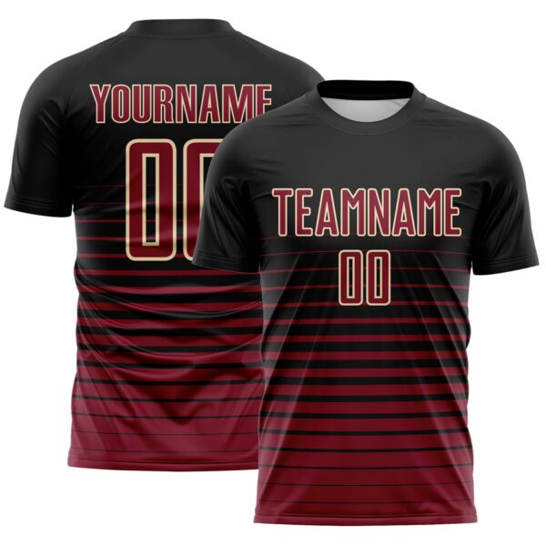 Custom Black Crimson-Cream Gradient Pinstripe Sublimation Soccer Uniform Jersey