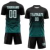 Custom Black White-Teal Gradient Pinstripe Sublimation Soccer Uniform Jersey