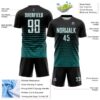 Custom Black White-Teal Gradient Pinstripe Sublimation Soccer Uniform Jersey