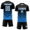 Custom Black White-Powder Blue Gradient Pinstripe Sublimation Soccer Uniform Jersey