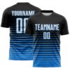 Custom Black White-Powder Blue Gradient Pinstripe Sublimation Soccer Uniform Jersey