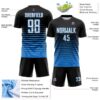 Custom Black White-Powder Blue Gradient Pinstripe Sublimation Soccer Uniform Jersey