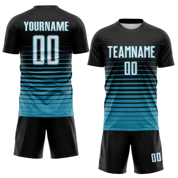 Custom Black White-Panther Blue Gradient Pinstripe Sublimation Soccer Uniform Jersey