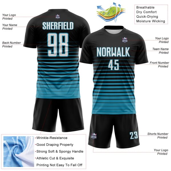 Custom Black White-Panther Blue Gradient Pinstripe Sublimation Soccer Uniform Jersey