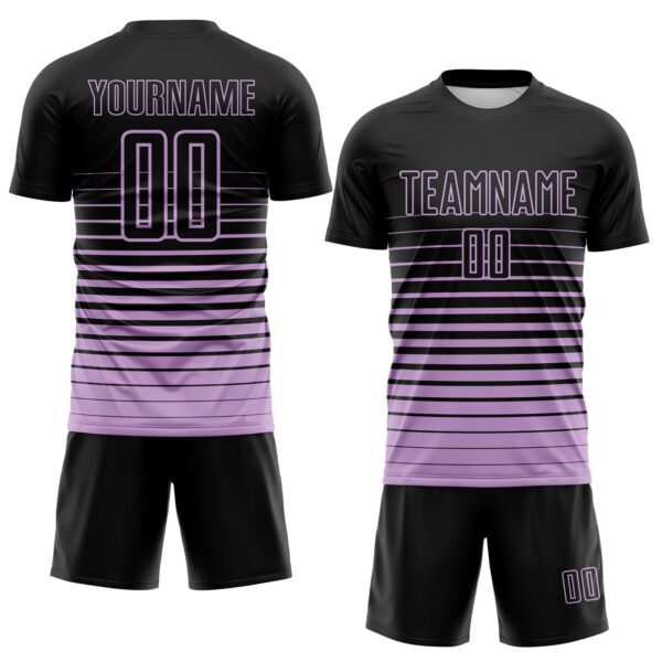 Custom Black Light Purple Gradient Pinstripe Sublimation Soccer Uniform Jersey