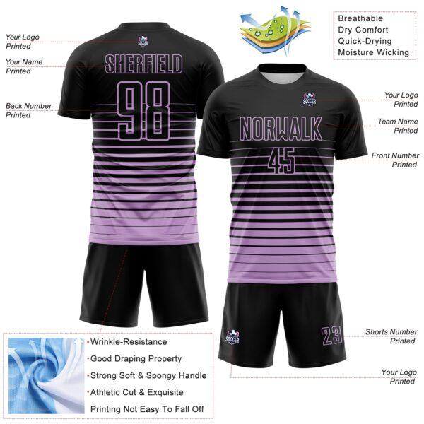 Custom Black Light Purple Gradient Pinstripe Sublimation Soccer Uniform Jersey