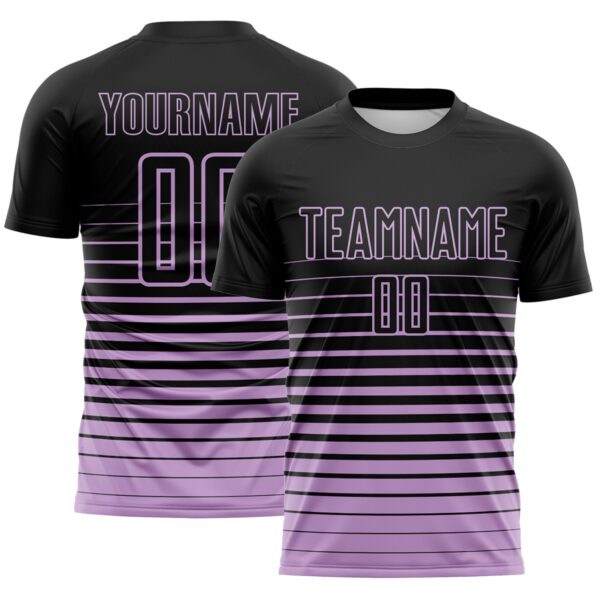 Custom Black Light Purple Gradient Pinstripe Sublimation Soccer Uniform Jersey