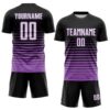 Custom Black White-Medium Purple Gradient Pinstripe Sublimation Soccer Uniform Jersey