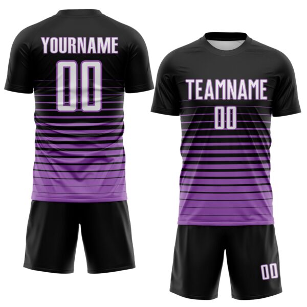 Custom Black White-Medium Purple Gradient Pinstripe Sublimation Soccer Uniform Jersey