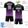 Custom Black White-Medium Purple Gradient Pinstripe Sublimation Soccer Uniform Jersey