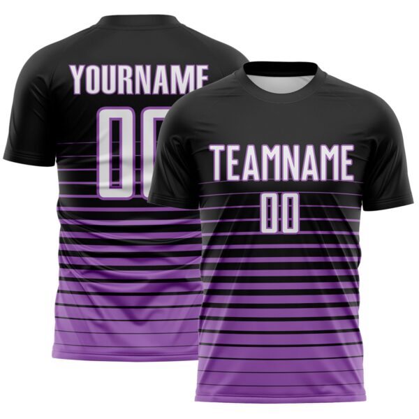 Custom Black White-Medium Purple Gradient Pinstripe Sublimation Soccer Uniform Jersey